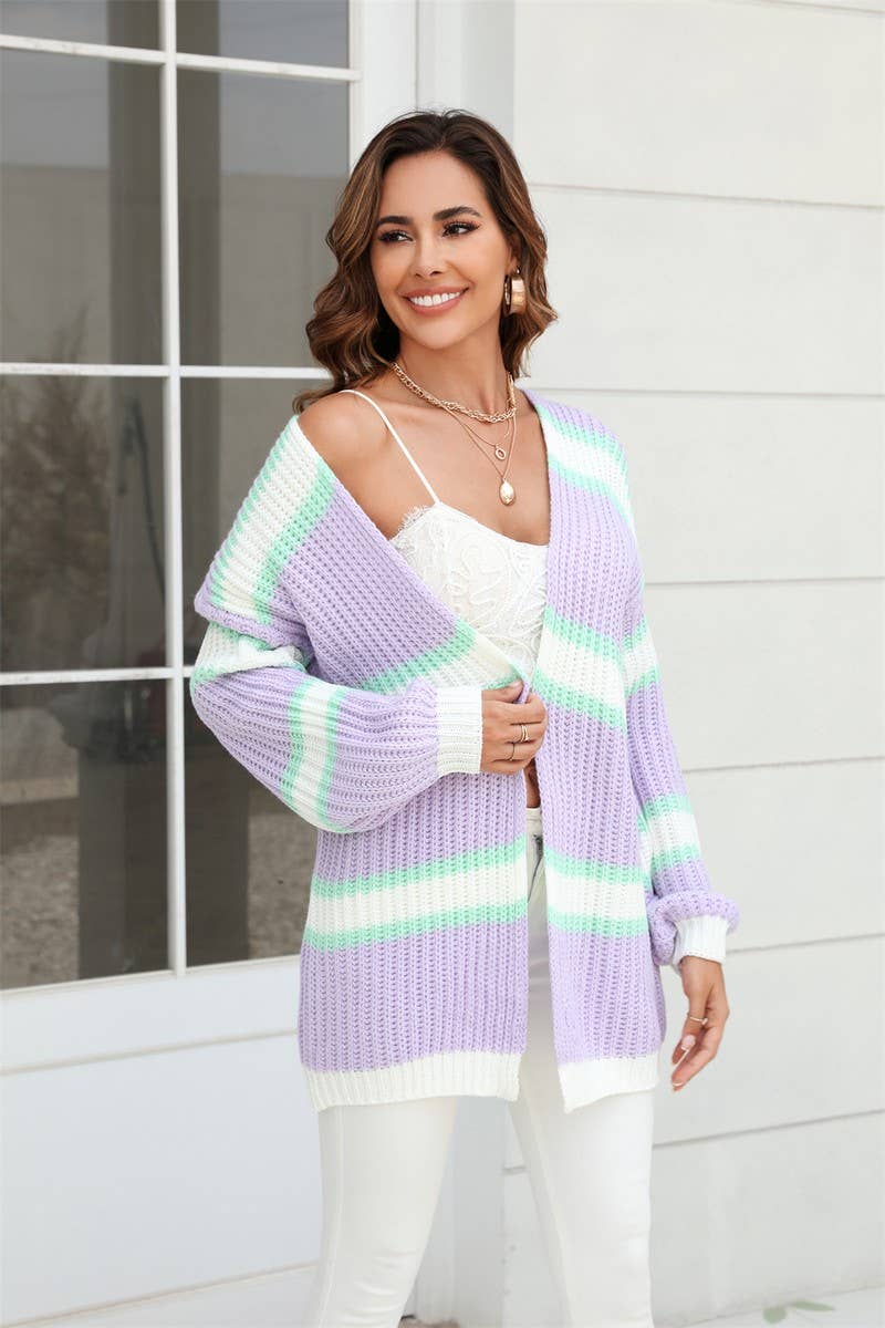 CWOSWL1672_Long Sleeve Casual Open Front Cardigan Sweater