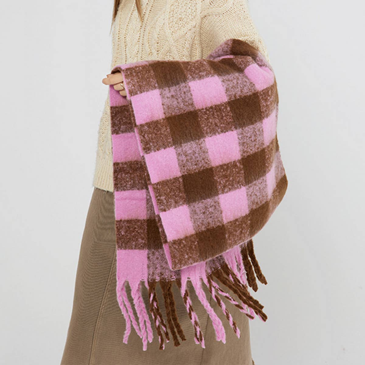 Black & White Plaid Faux Cashmere Scarf_CWASC0324