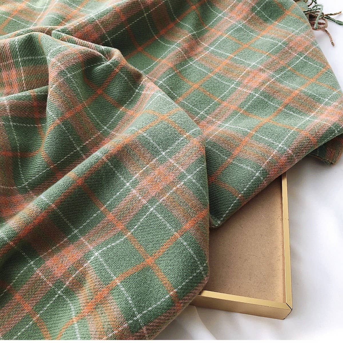 Plaid Faux Cashmere Scarf-Cozy Fringe Winter Wrap_CWASC1459