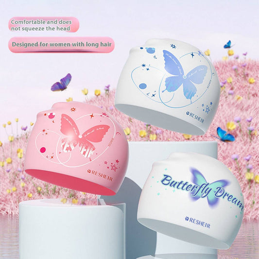 Women's Silicone Swim Cap, Long Hair, Ear Cover