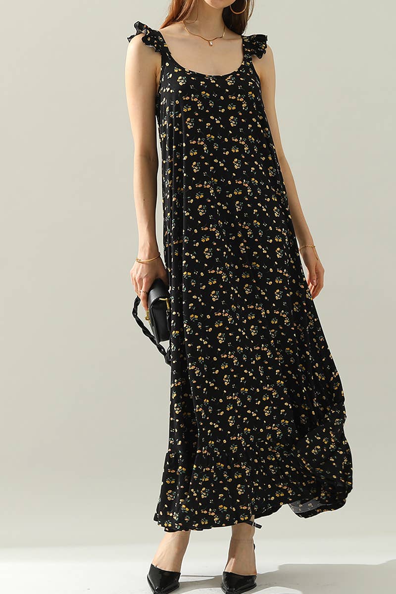 CWDMD542_MAXI RUFFLE DETAILED SLEEVELESS DRESS