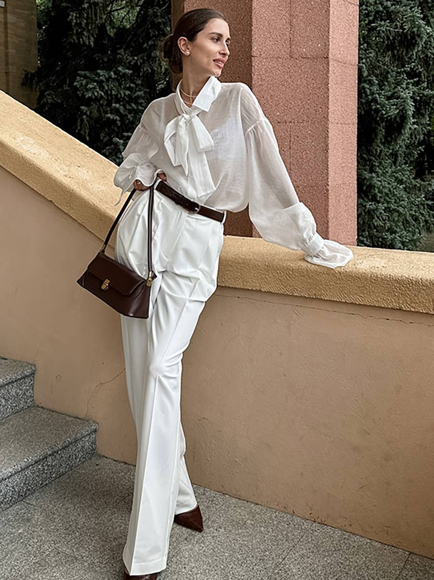 Sheer tie-front shirt in luxe crinkle fabric