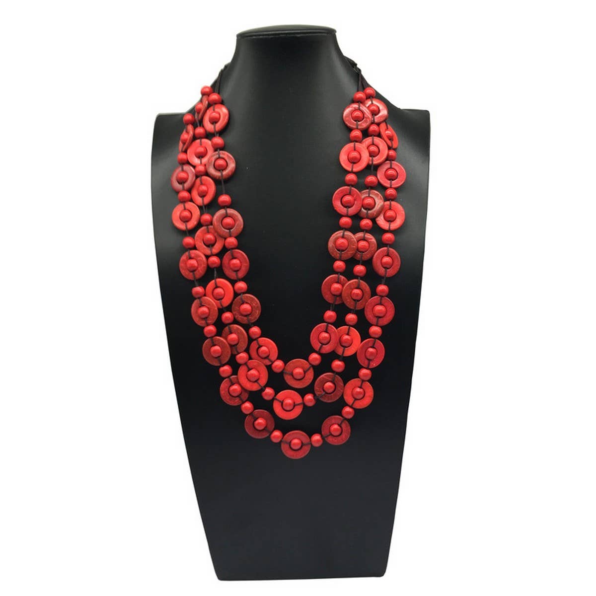 HAND WOVEN COCONUT SHELL WOOD ROUND BEAD NECKLACE