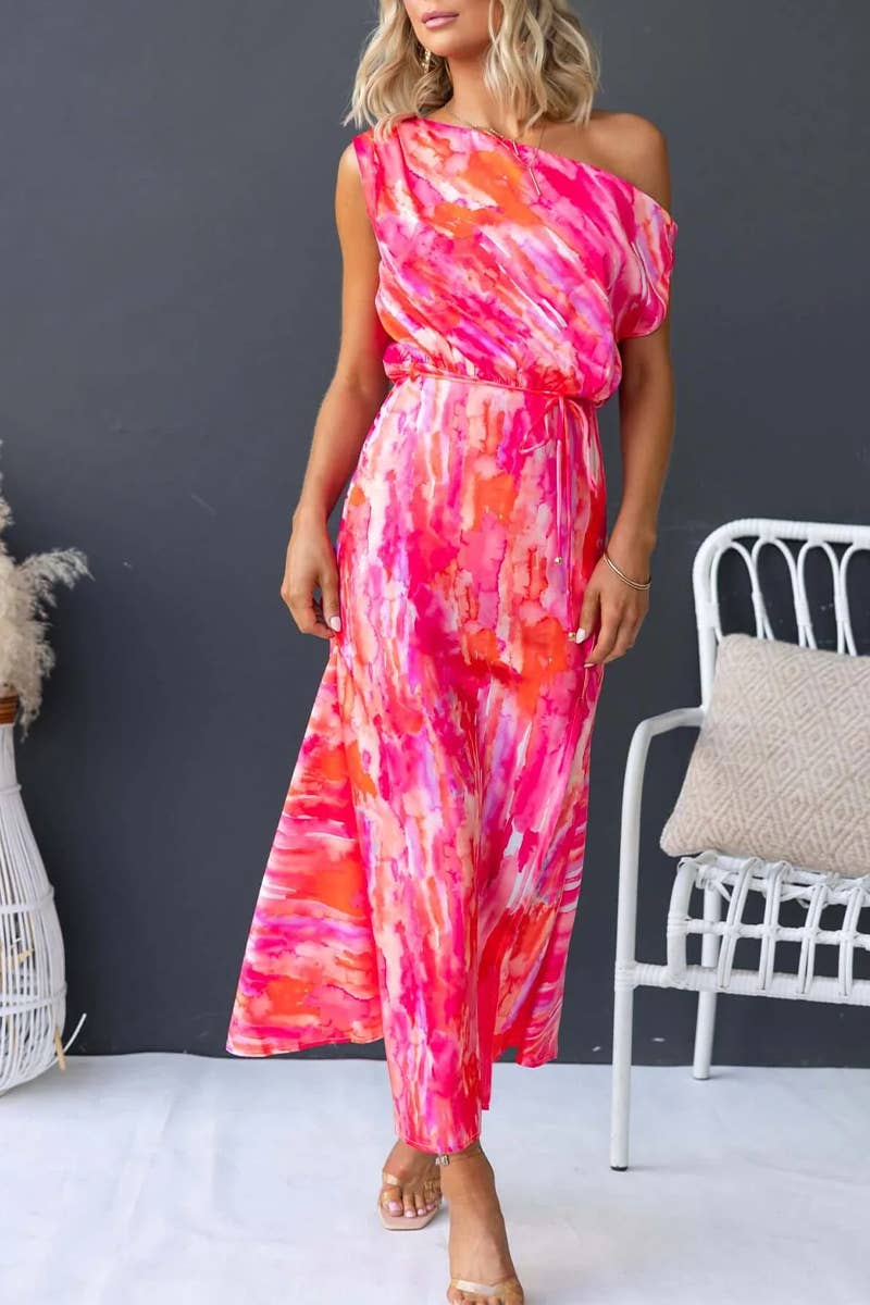 CWDMD5531_NEW SUMMER HEM SLIT SLEEVELESS PRINTED DRESS