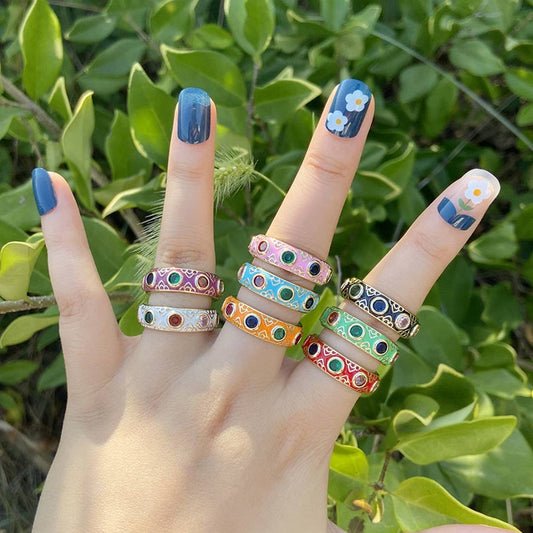 MULTICOLOR OIL DRIP OPEN PERSONALITY HIP HOP RING