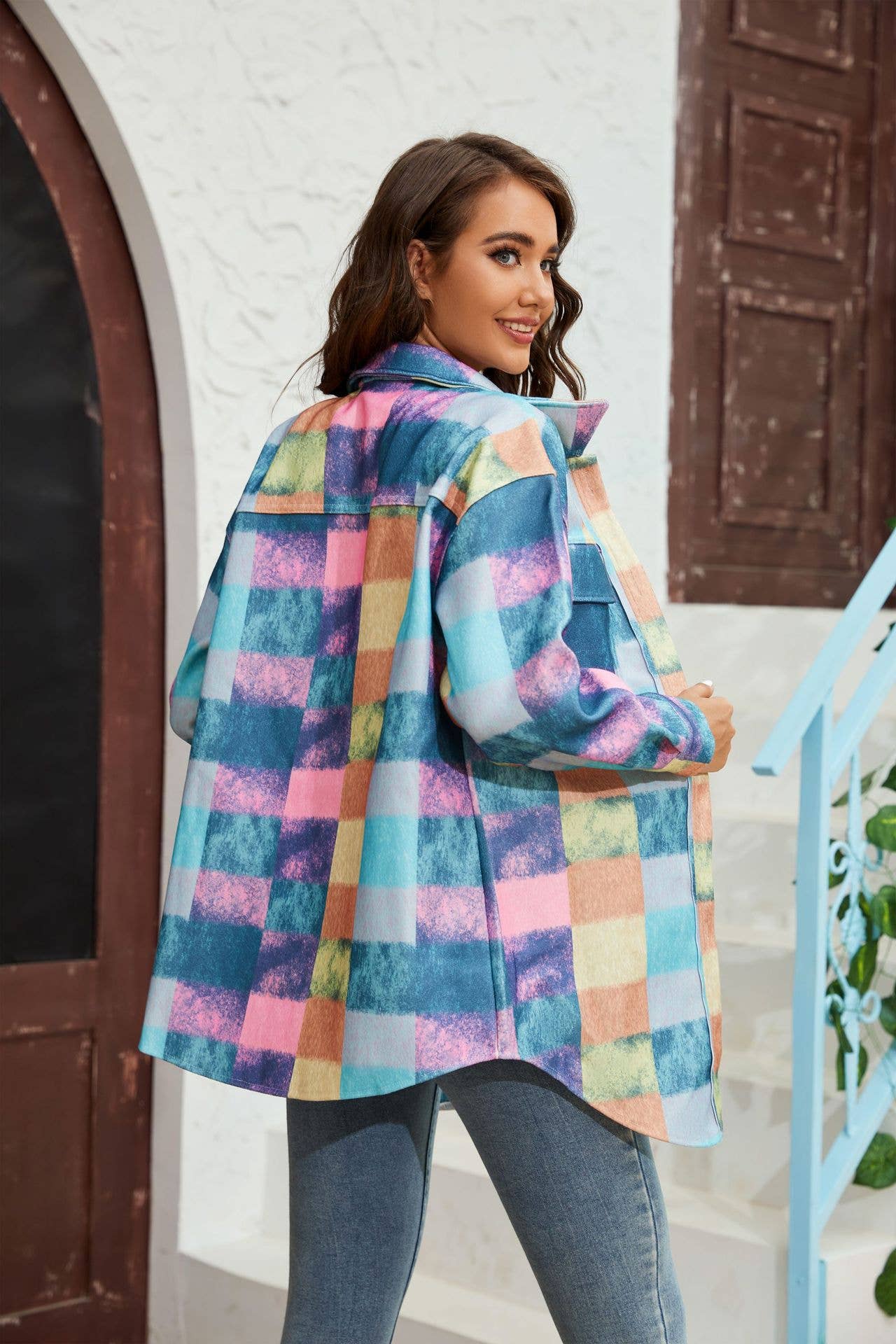 Tweed color-blocked fashionable shirt jacket