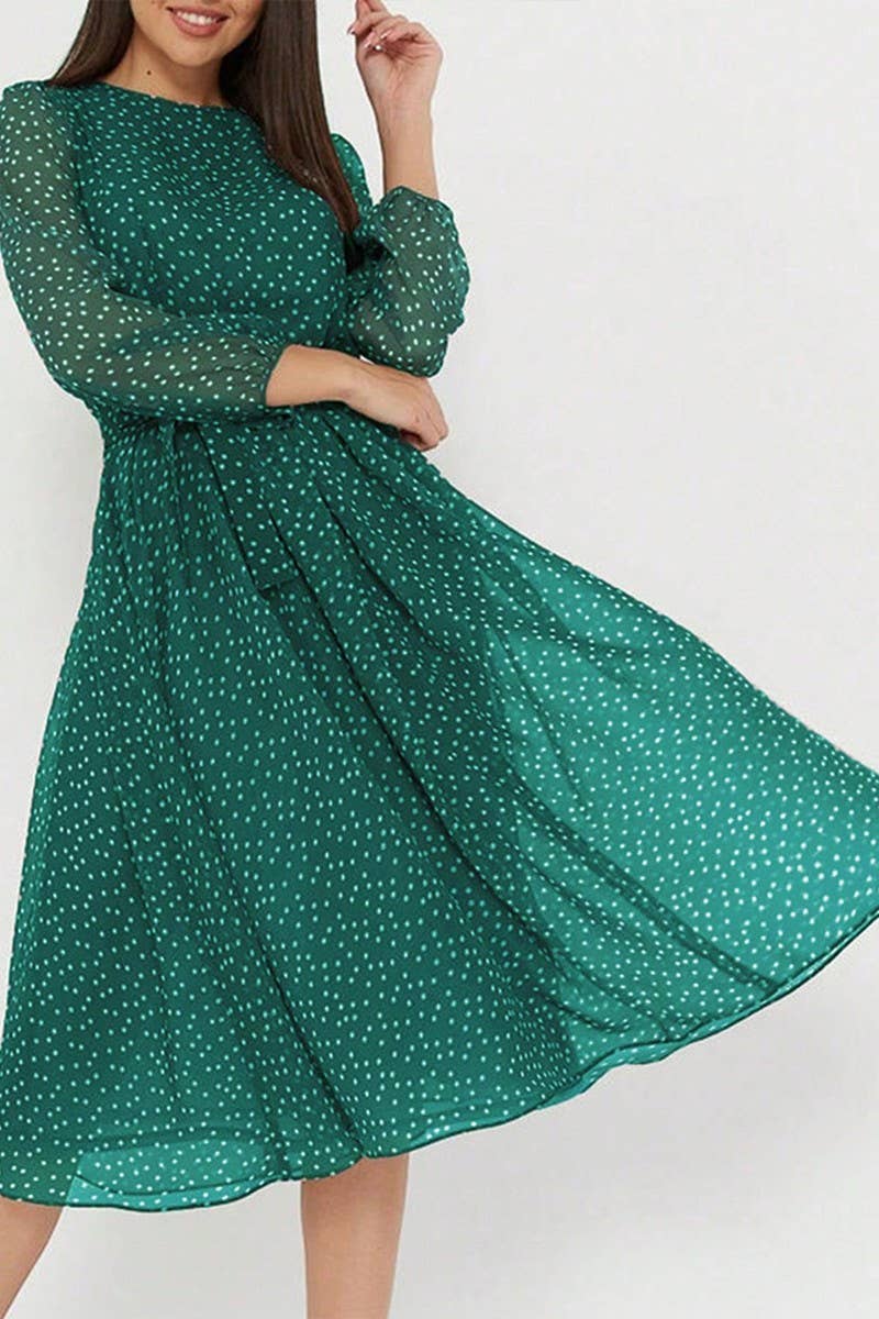 CWDMD5339_HOLIDAY CASUAL STYLE FLORAL TIE WAIST DRESS