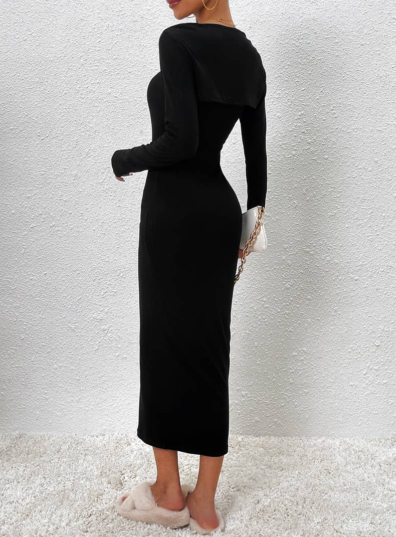 SOLID COLOR HALTER DRESS LONG SLEEVE TOP