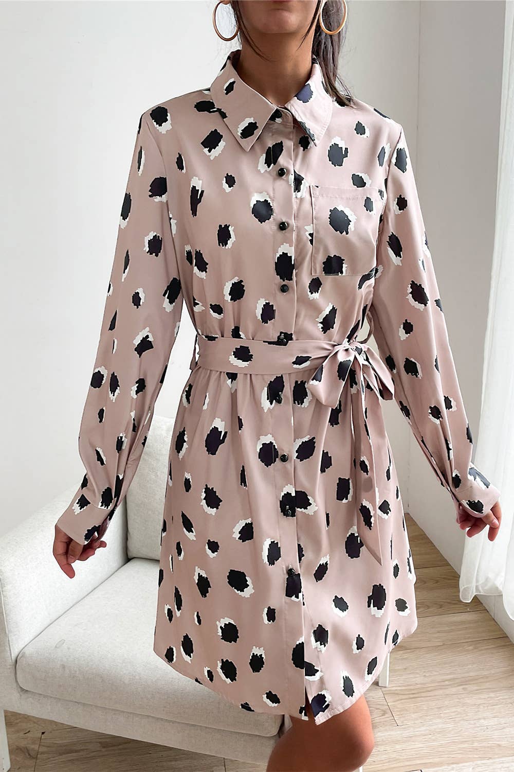 STYLISH BREASTED LONG-SLEEVED POCKET DRESS