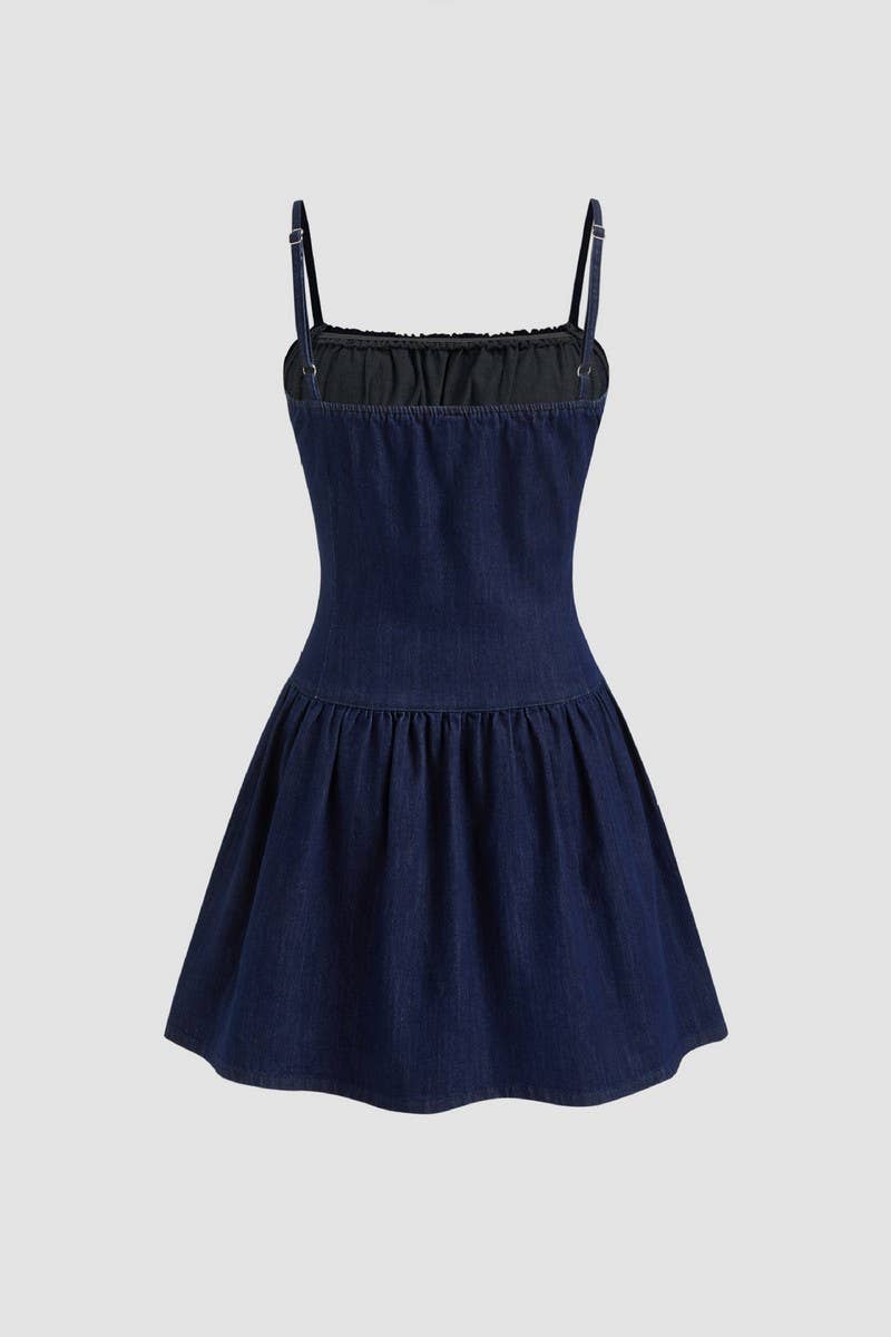 CWDSD8840_DENIM LOOK STRAPLESS SLEEVELESS MINI DRESS
