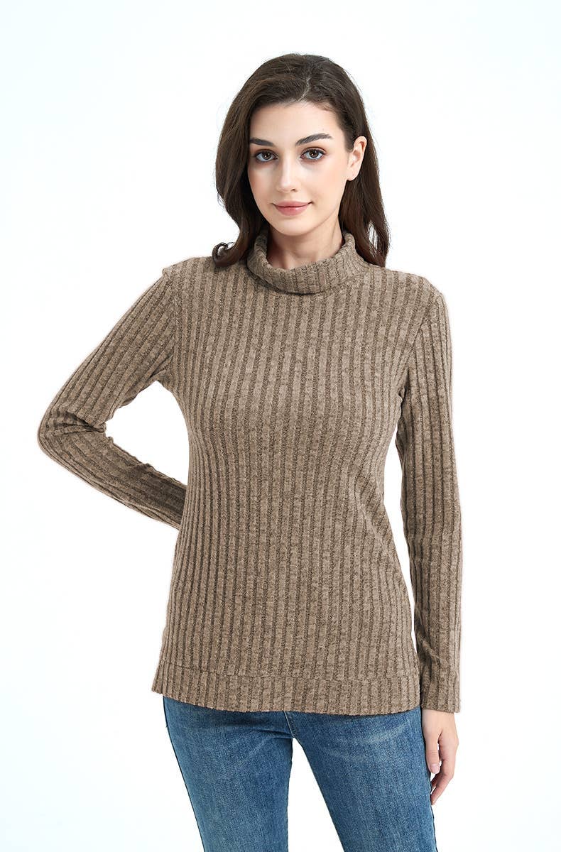 STYLISH TURTLENECK SOLID COLOR PIT STRIPE SWEATER