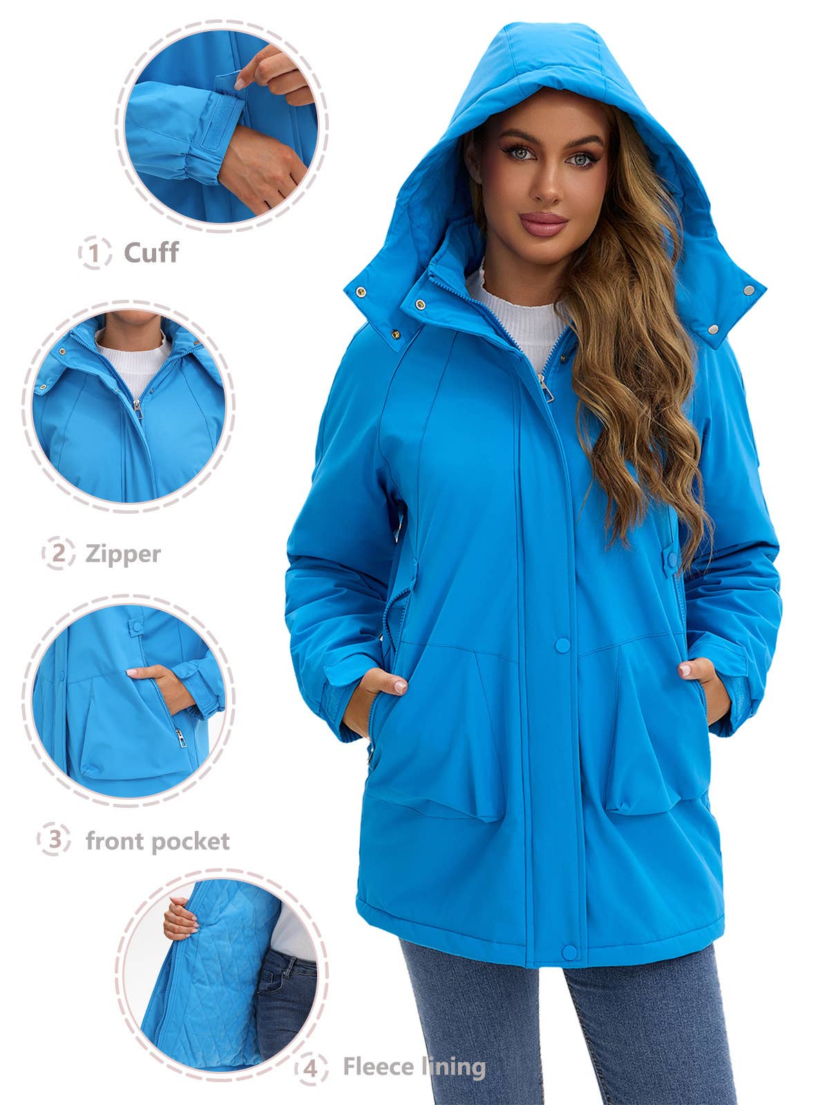 Windproof and warm long hiking jacket