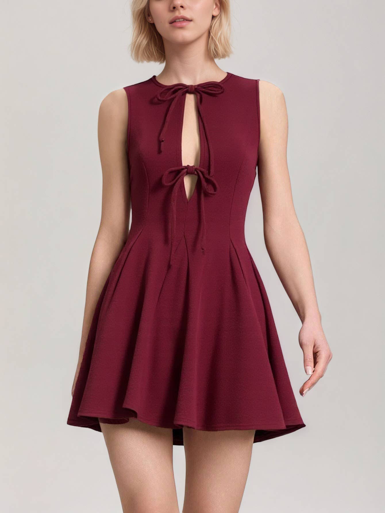 Fitted waist and bow tie sleeveless dress