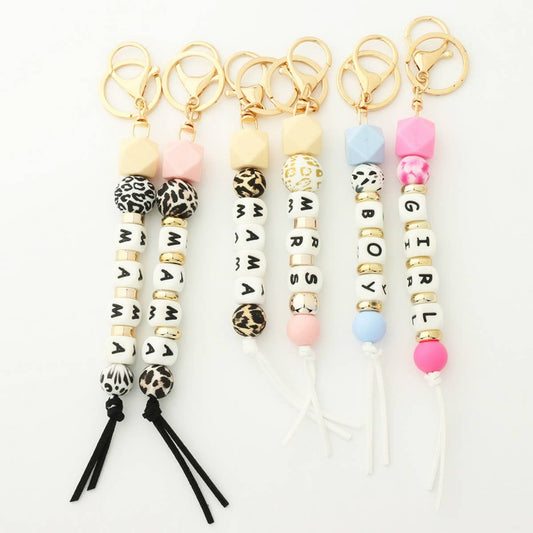 Silicone Bead Keychain with Letter and Wooden Disc_CWAB5104
