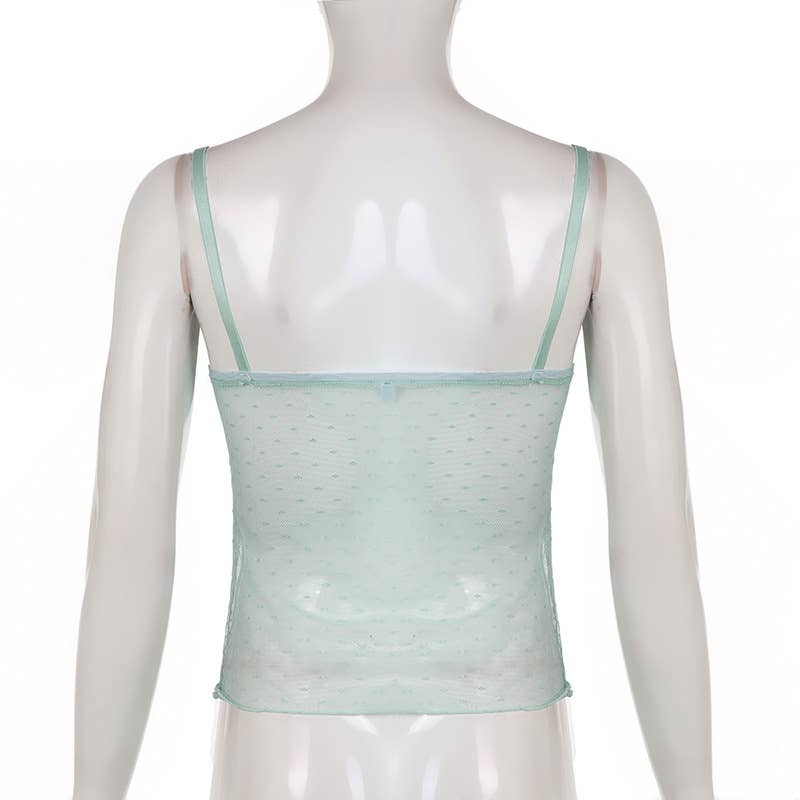 Lace mesh transparent design strappy top