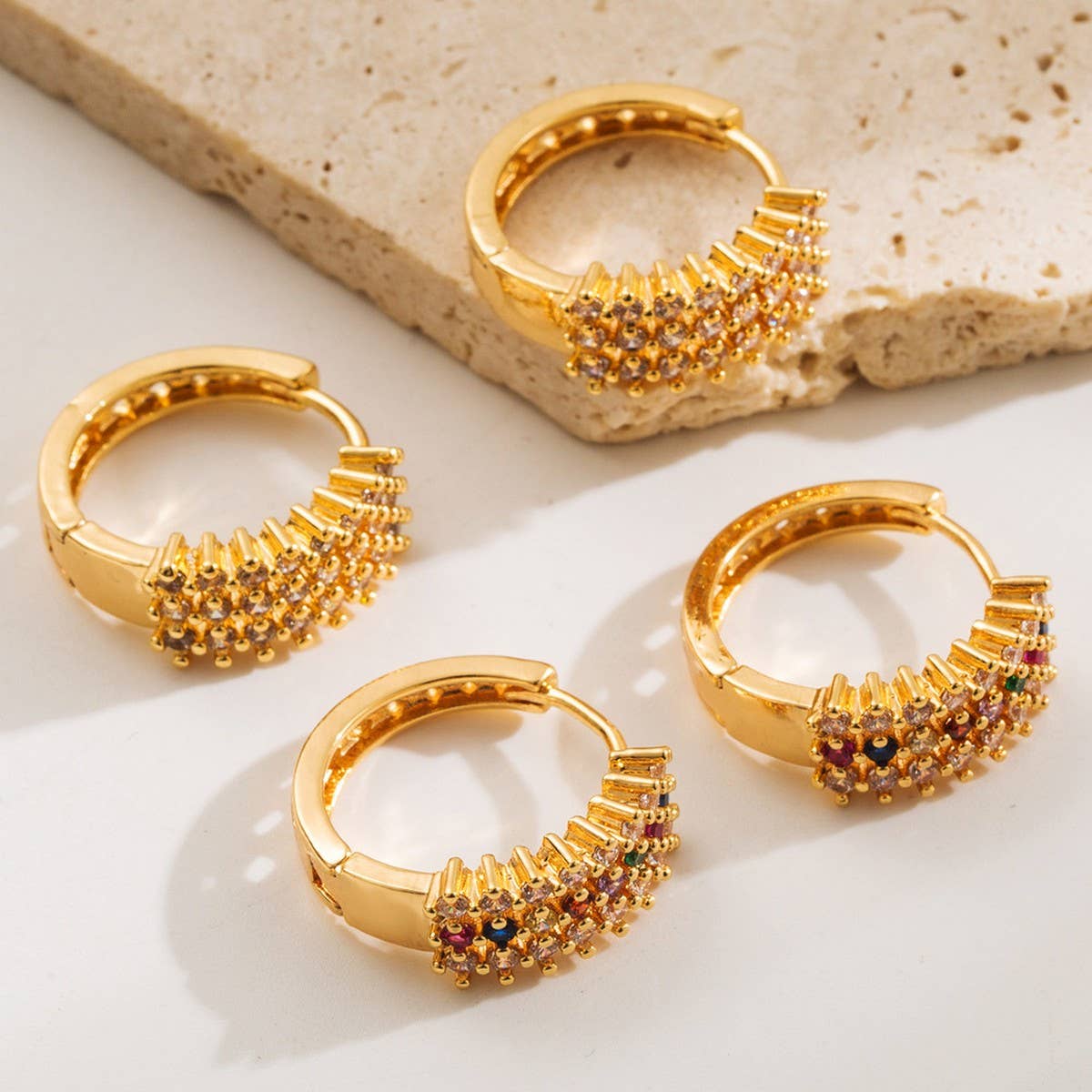 Gold-Plated CZ Hoop Earrings Women¡¯s Chic Style