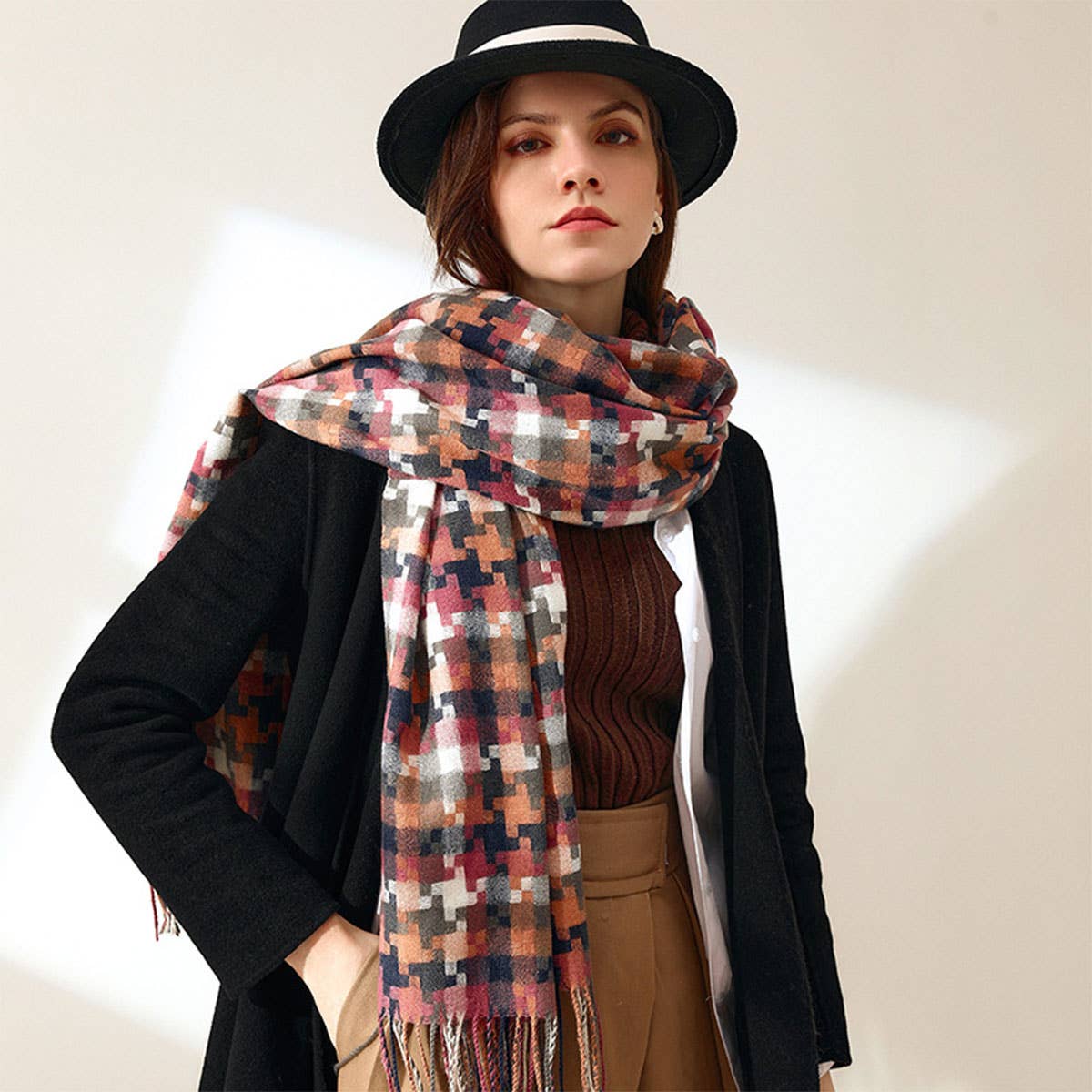 Plaid Fringe Scarf ??Trendy Winter Wrap_CWASC0199