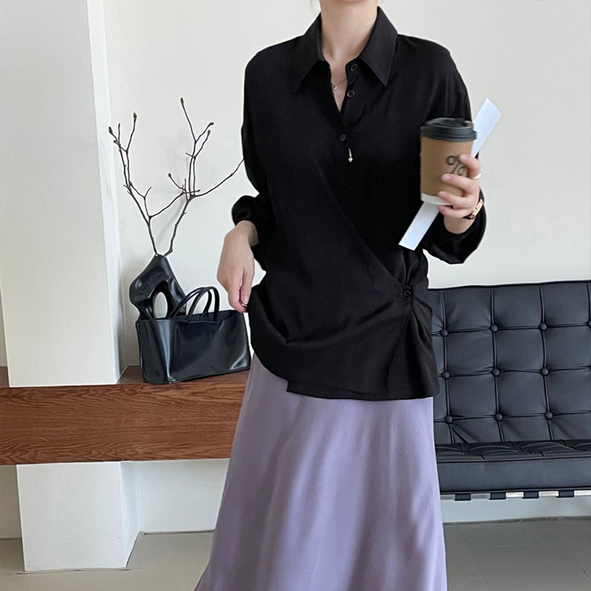 Stylish solid color shirt with side button