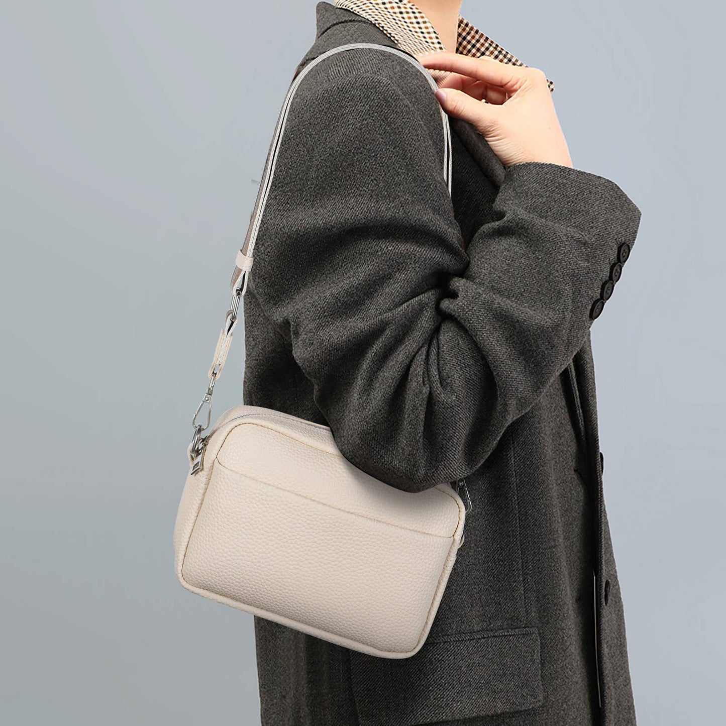 Solid-colored PU leather crossbody bag