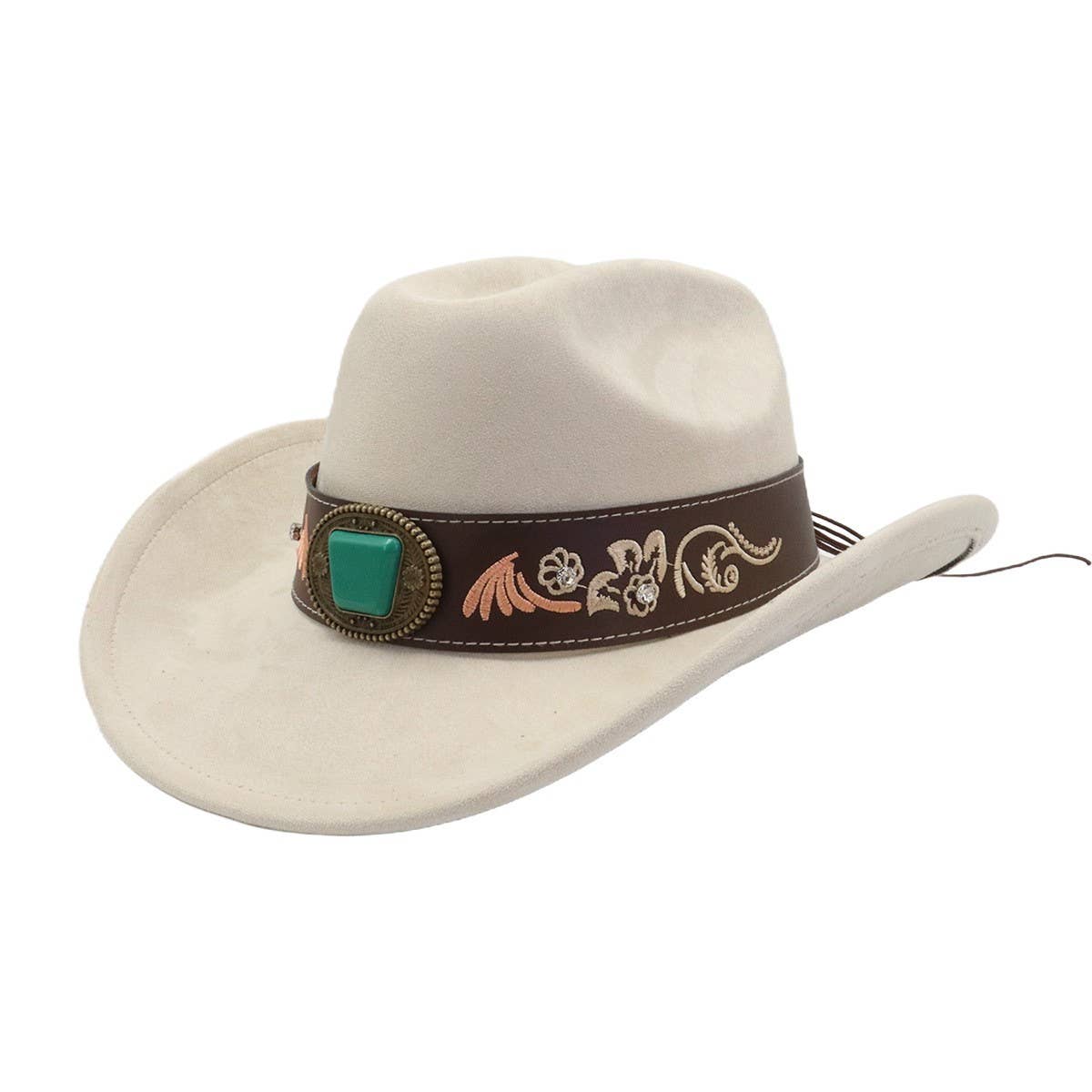 Suede Western Cowboy Fedora Hat Ethnic Style_CWAH04486