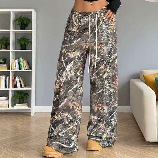 FASHION STRETCH WAIST CAMO PRINT MOPPING PANTS