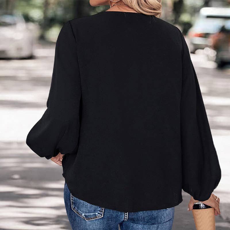 STYLISH LOOSE PATCHWORK V-NECK SHIRT