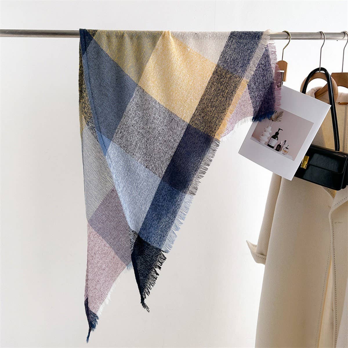 Colorful Plaid Tassel Scarf for Fall Winter