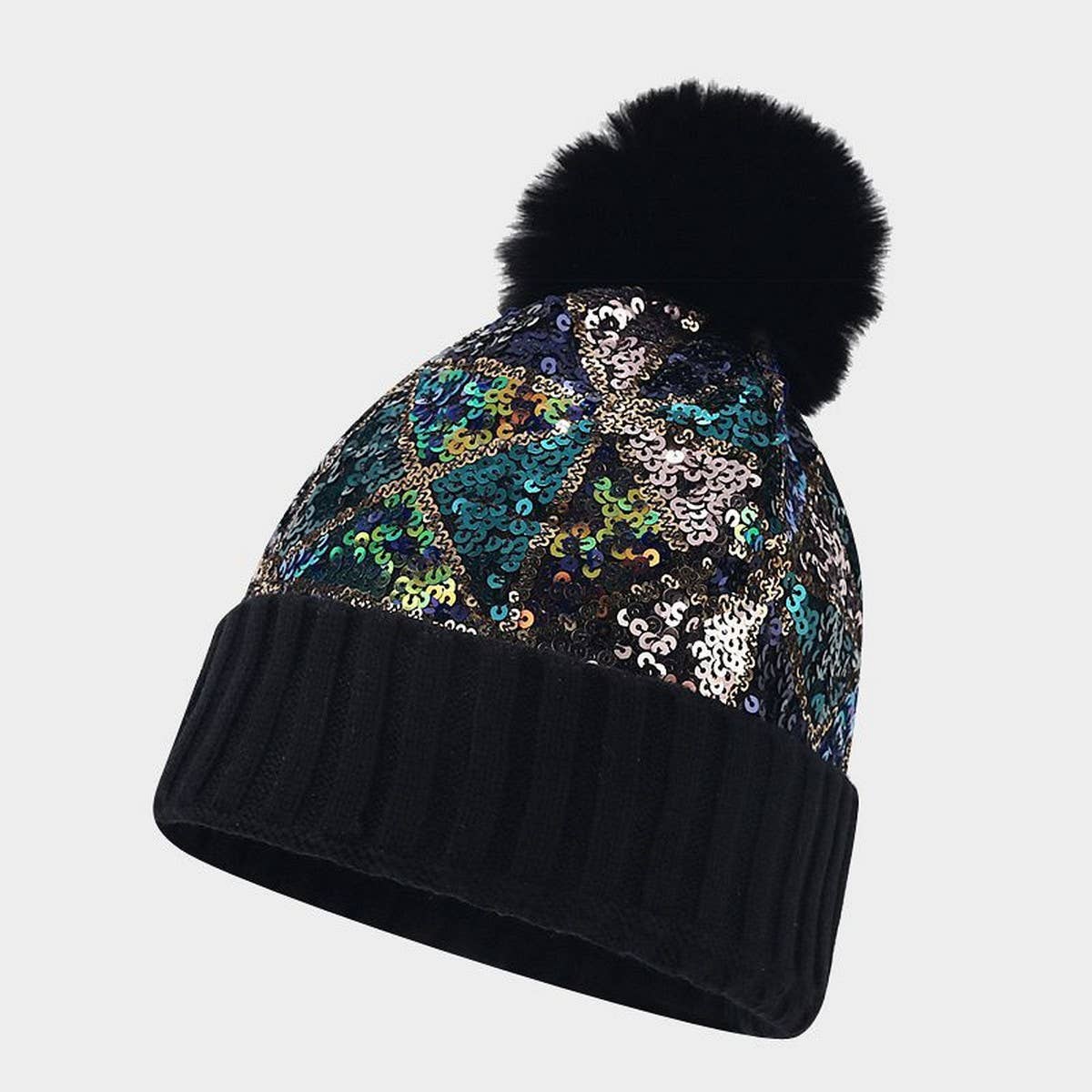 FASHIONABLE COLORFUL SEQUINED KNITTED HAT_CWAH2130