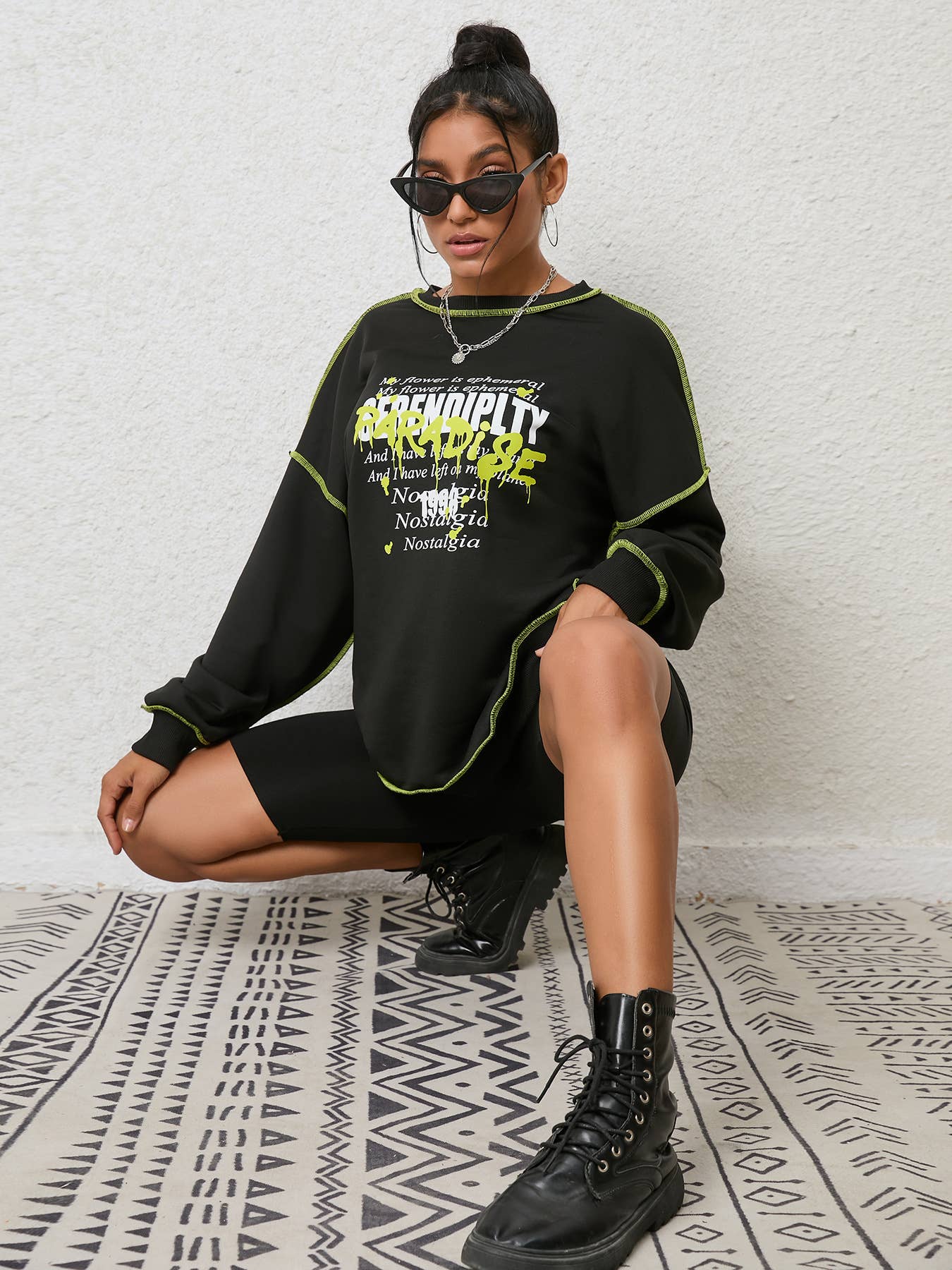 SOLID COLOR LOOSE ROUND NECK LONG-SLEEVED HOODIE