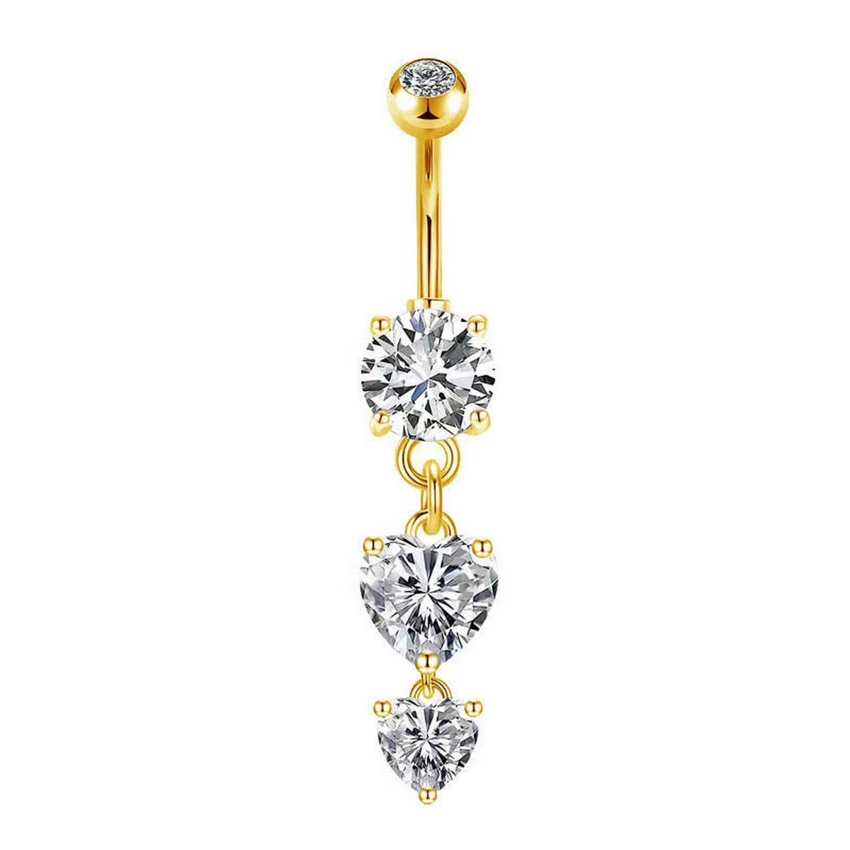 Double Heart Tassel Belly Ring Zircon Piercing