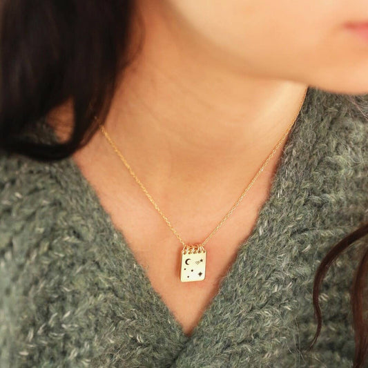 Simple Notebook Star Moon Opening Necklace_CWMM5674