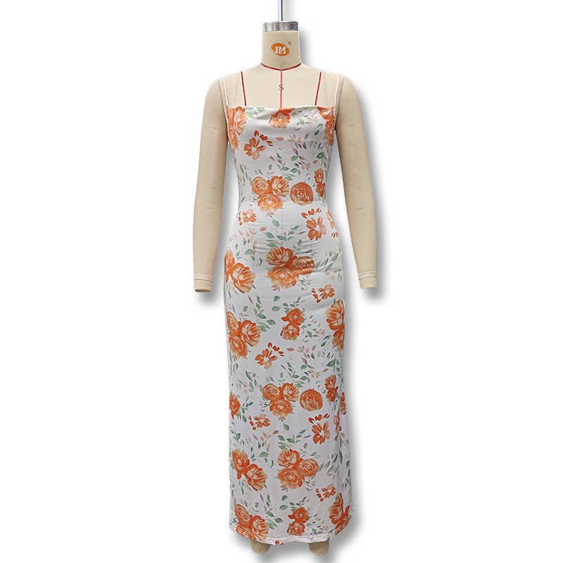 Printed strappy slimming dress cover the buttocks