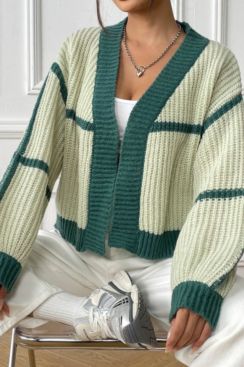 CWOCAL2204_COLOR CONTRAST LONG-SLEEVED LOOSE CARDIGAN