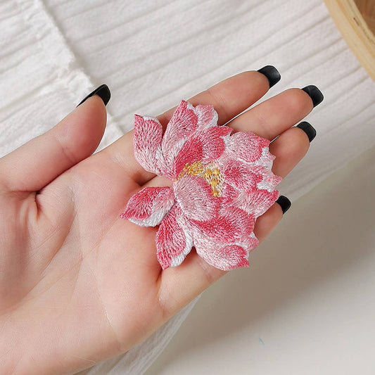 Lotus Flower Embroidered Patch for Stain Repair
