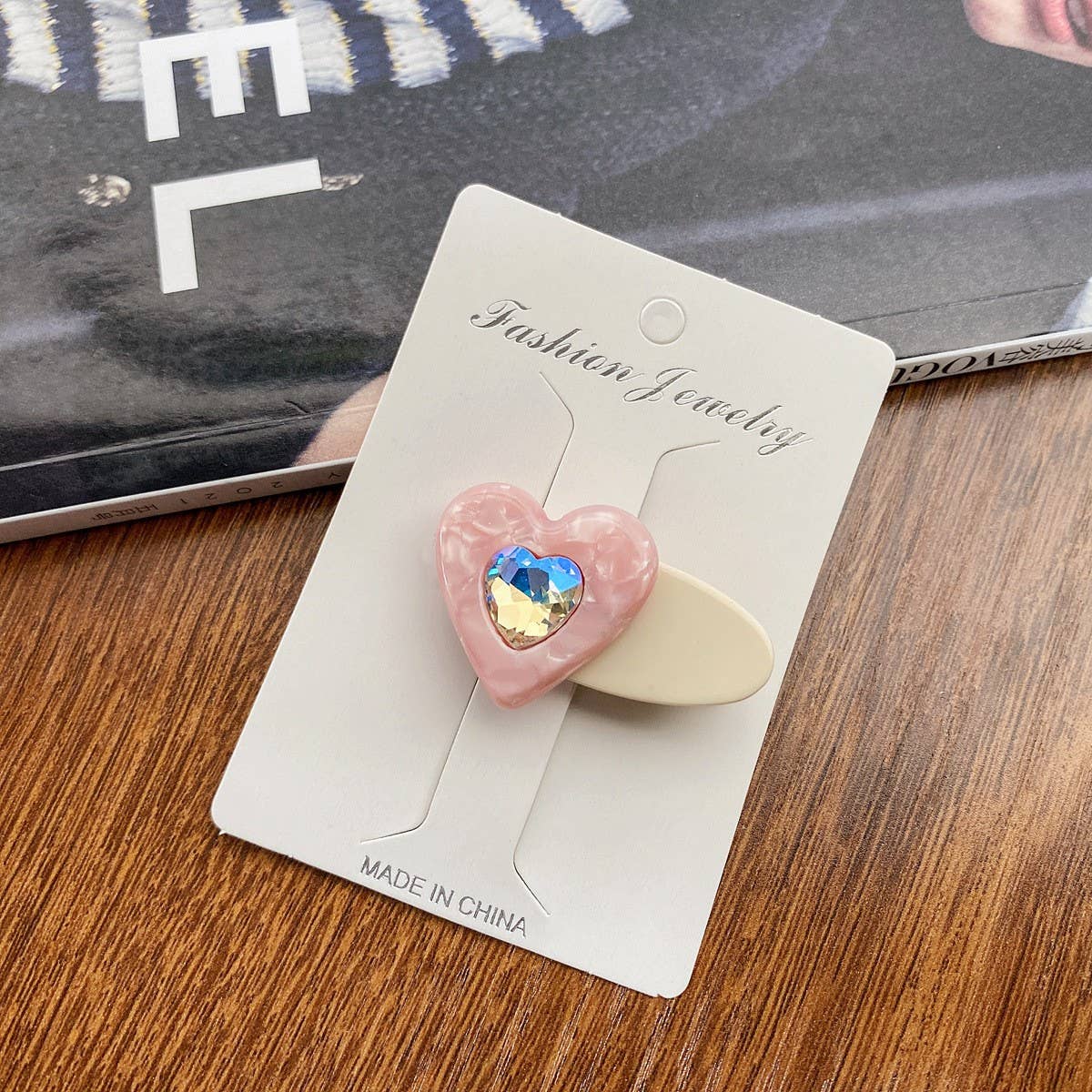 Children's cute heart-shaped diamond hairpin_CWAHA0730