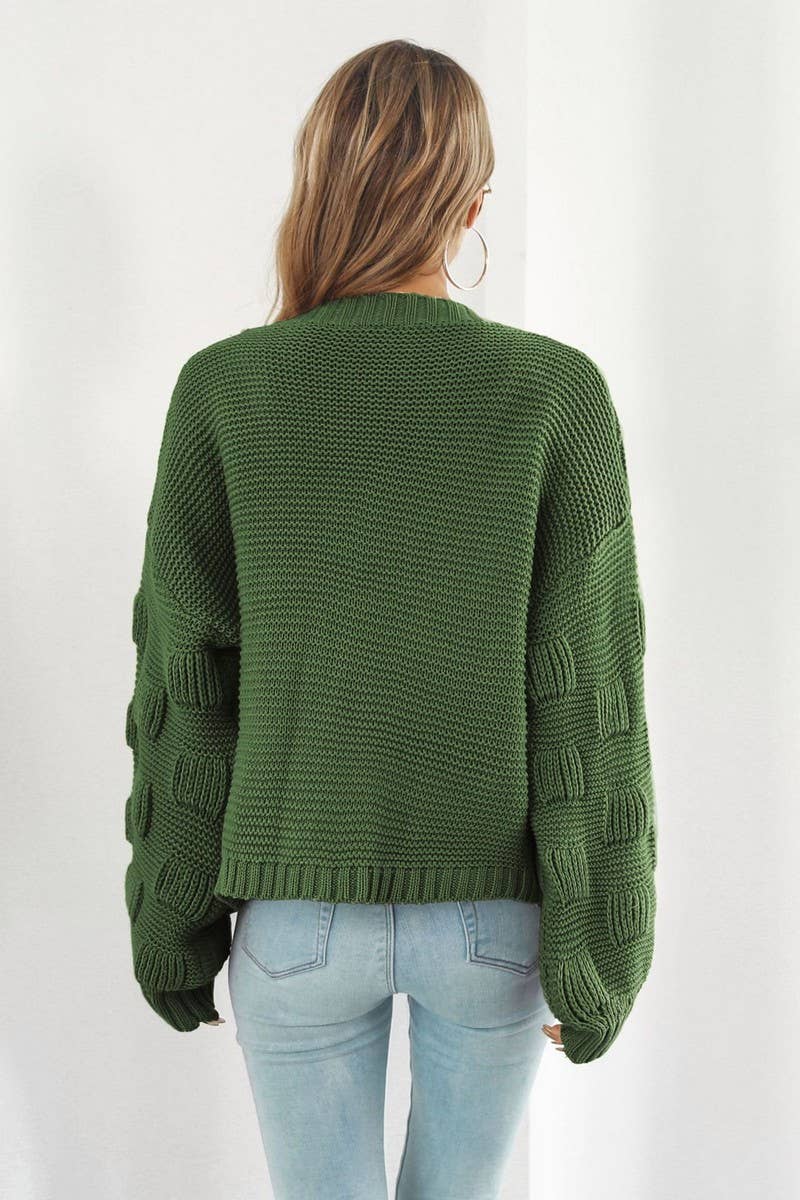 CWOCAL1191_3D LANTERN SLEEVE KNITTED CARDIGAN SWEATER