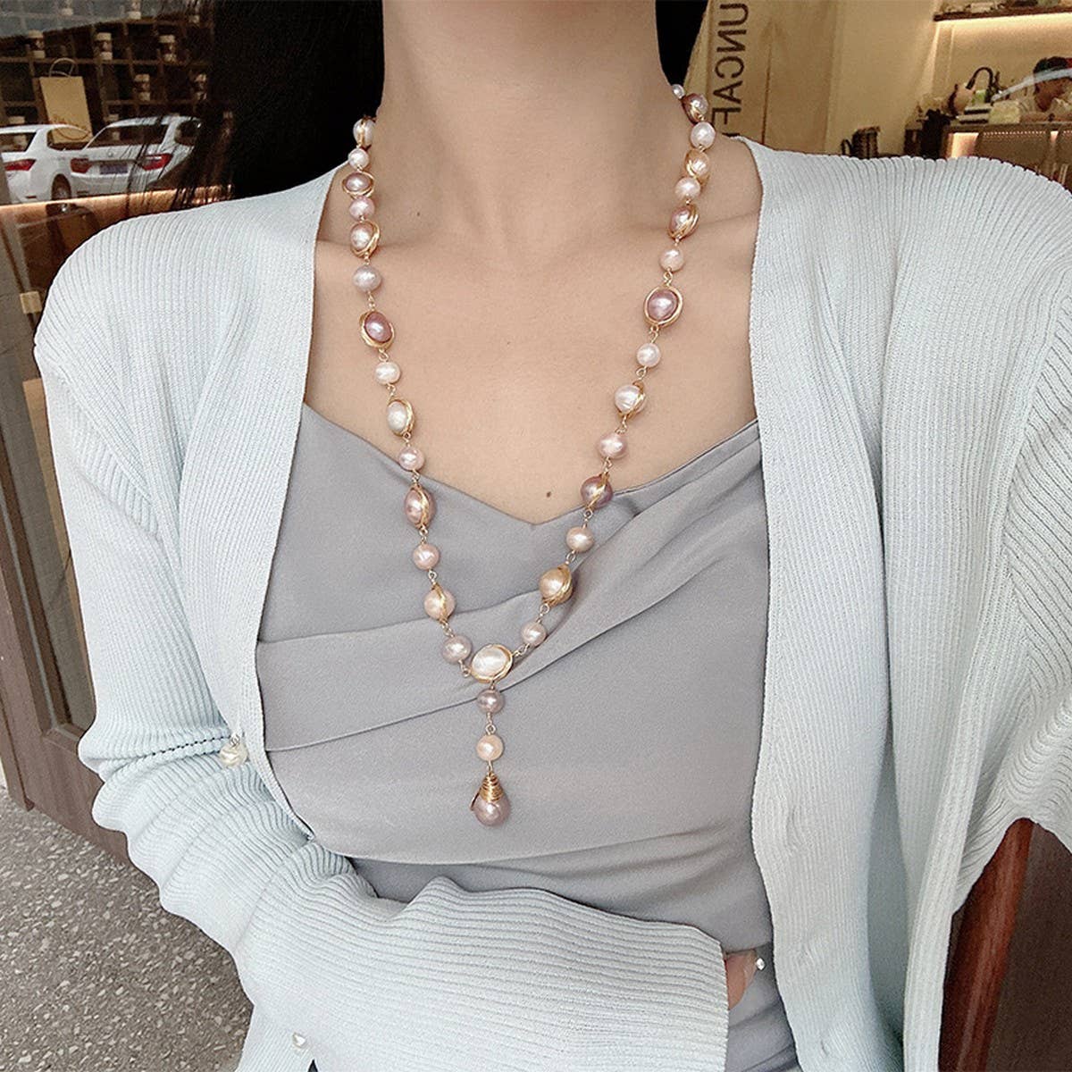 HIGH-GRADE FRESHWATER PEARL SWEATER NECKLACE