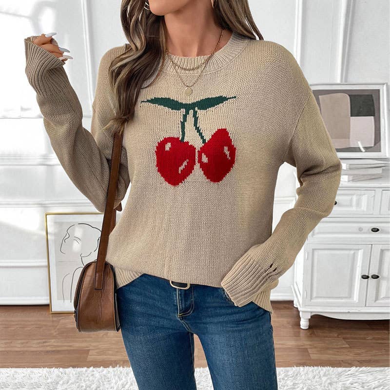 Valentine's Day cherry jacquard knitted sweater
