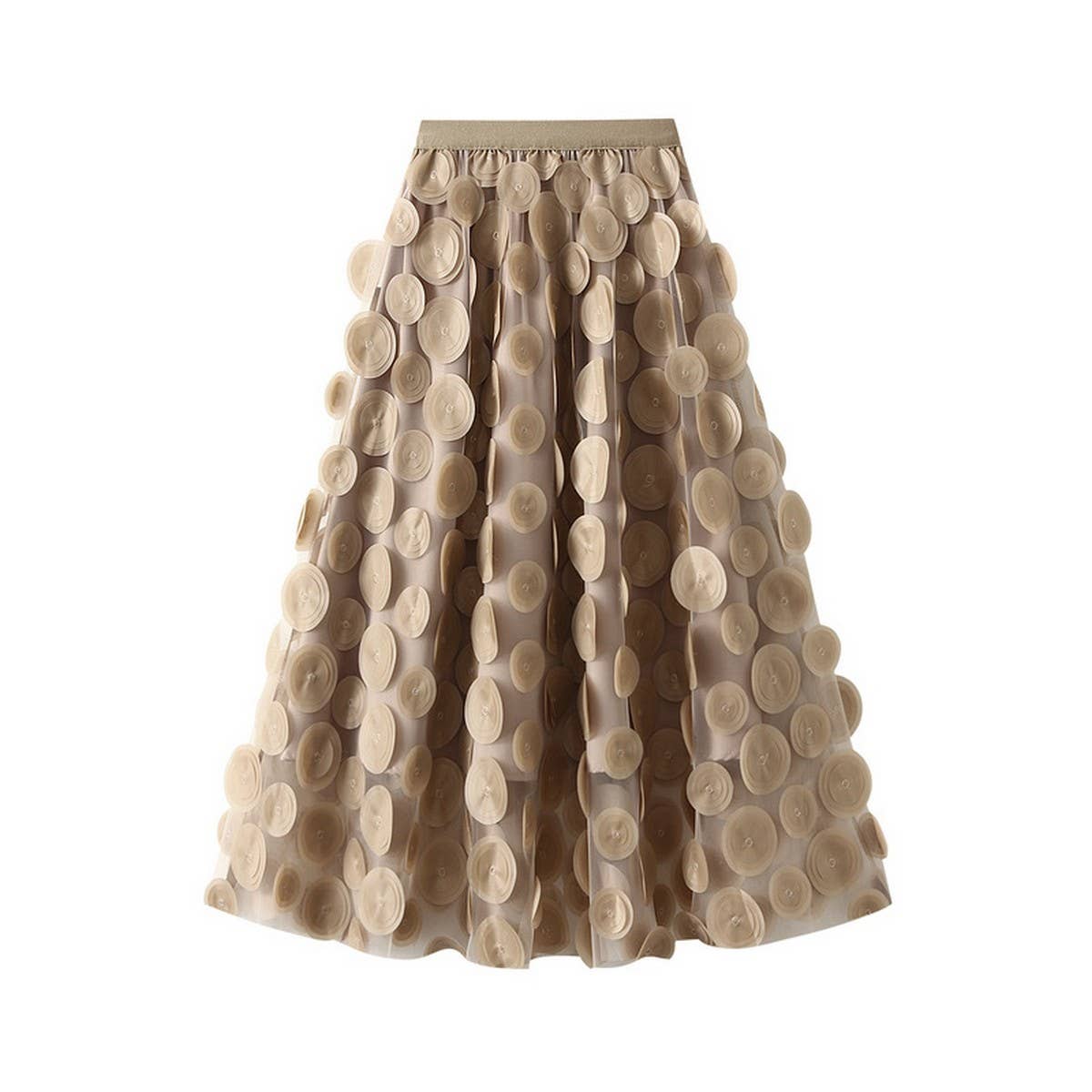 3D Polka Dot Tulle A-Line Flared Midi Skirt_CWBMS0379