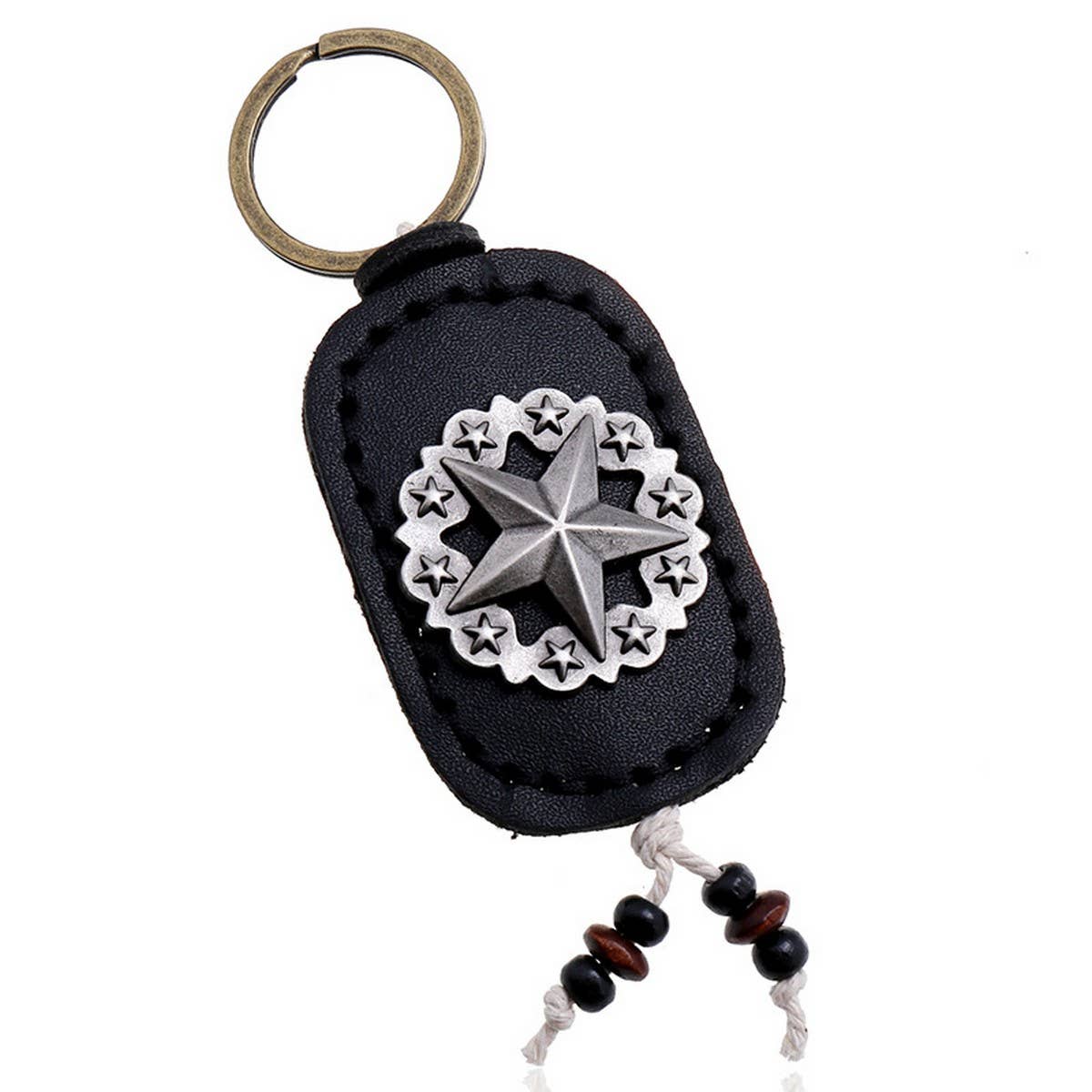 VINTAGE FIVE-POINTED STAR LEATHER CAR KEYCHAIN