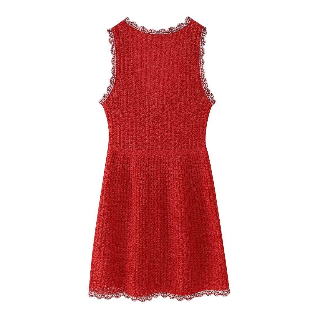 Jacquard mesh knit single-breasted mini dress