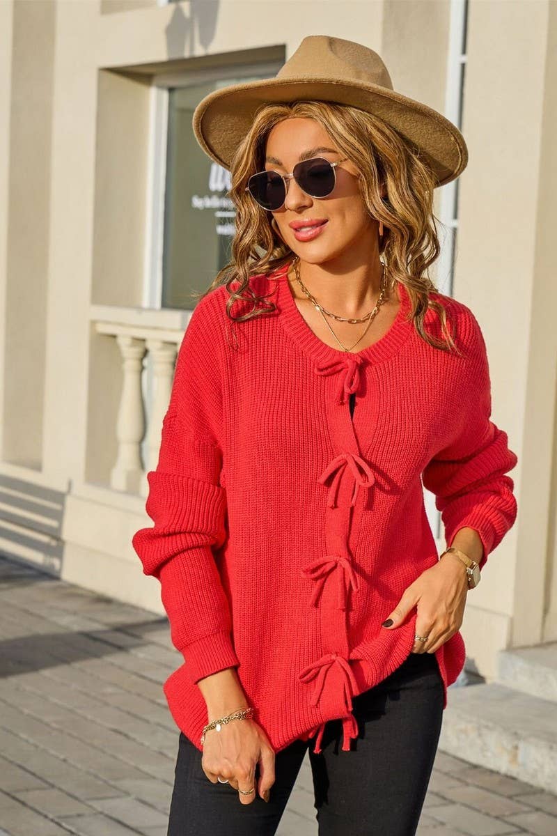 CWOSWL07607_BOW BUTTON CREWNECK LONG SLEEVE KNIT TOP