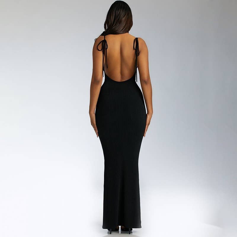 Stylish sexy backless strap strap slip-fit dress