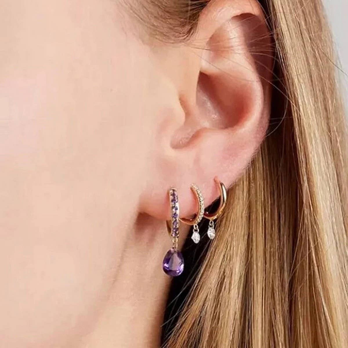 GEOMETRIC TEARDROP DIAMOND FRENCH EARRINGS