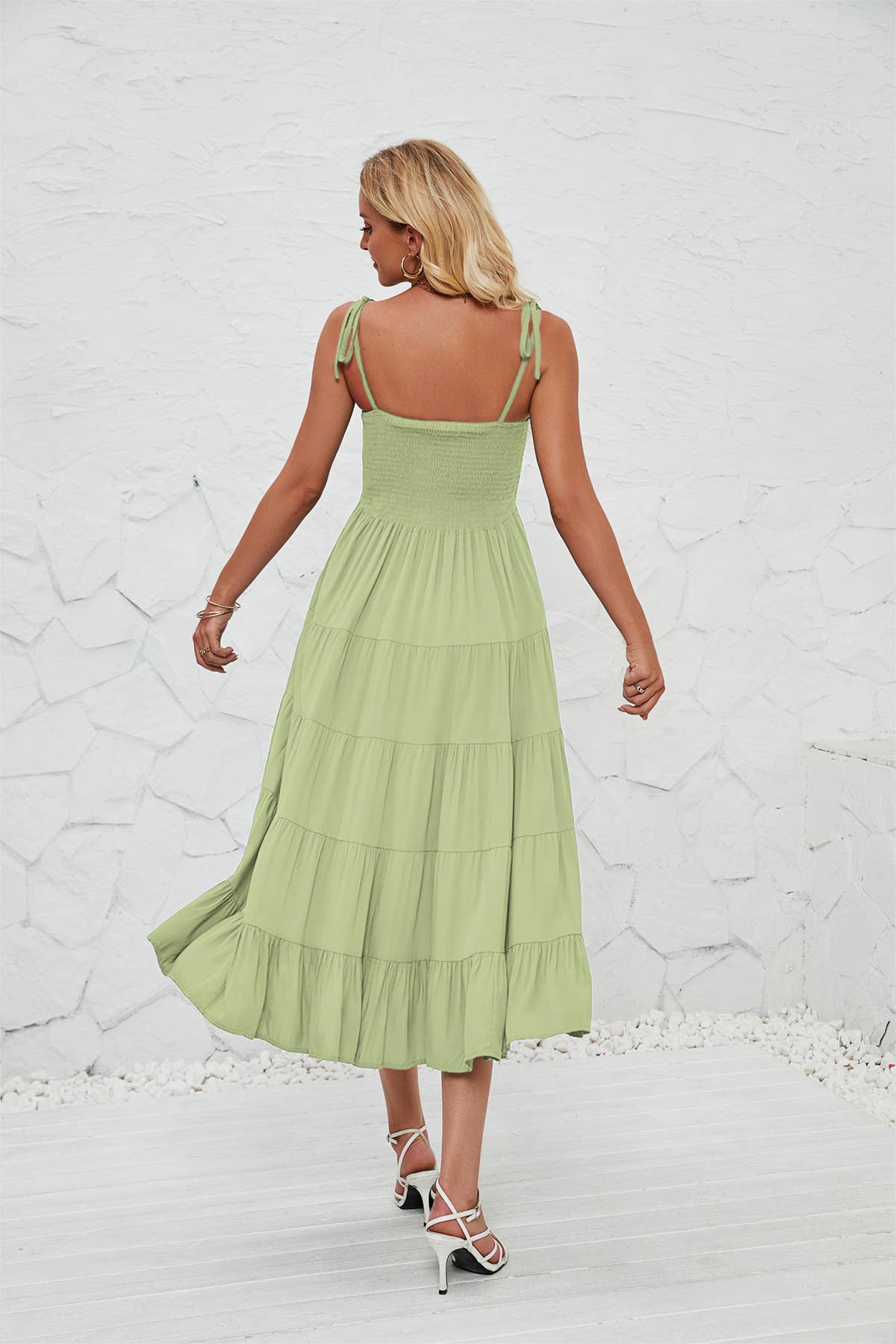 SEXY HALTER BOHO FLOWY PLEATED TIERED DRESS