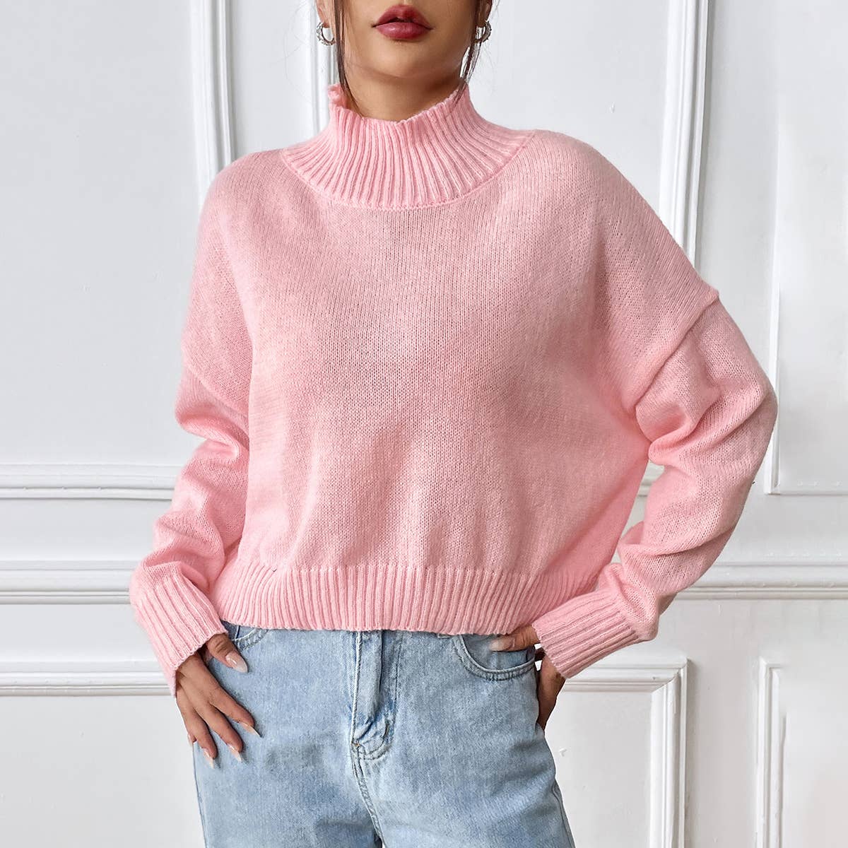 TURTLENECK SWEATER SOLID COLOR LOOSE CASUAL BASE