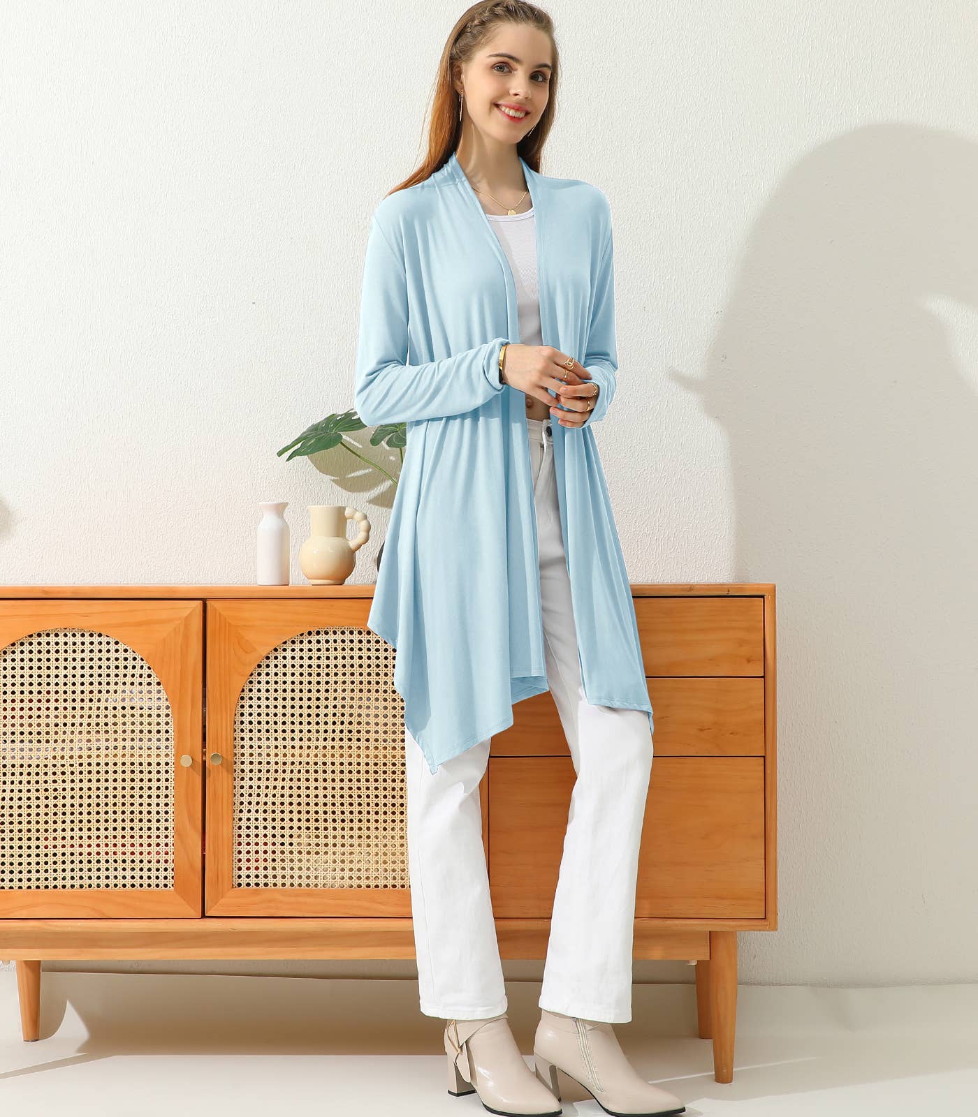 AWTL073_Long Sleeve Casual Open Front Long Cardigan