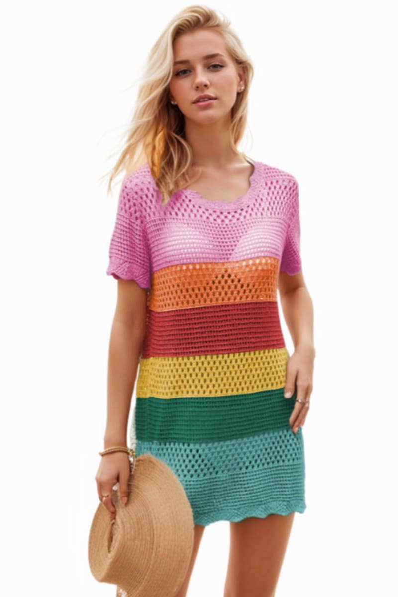 CWDSD3928_KNIT CREW NECK SHORT SLEEVE CUTOUT DRESS
