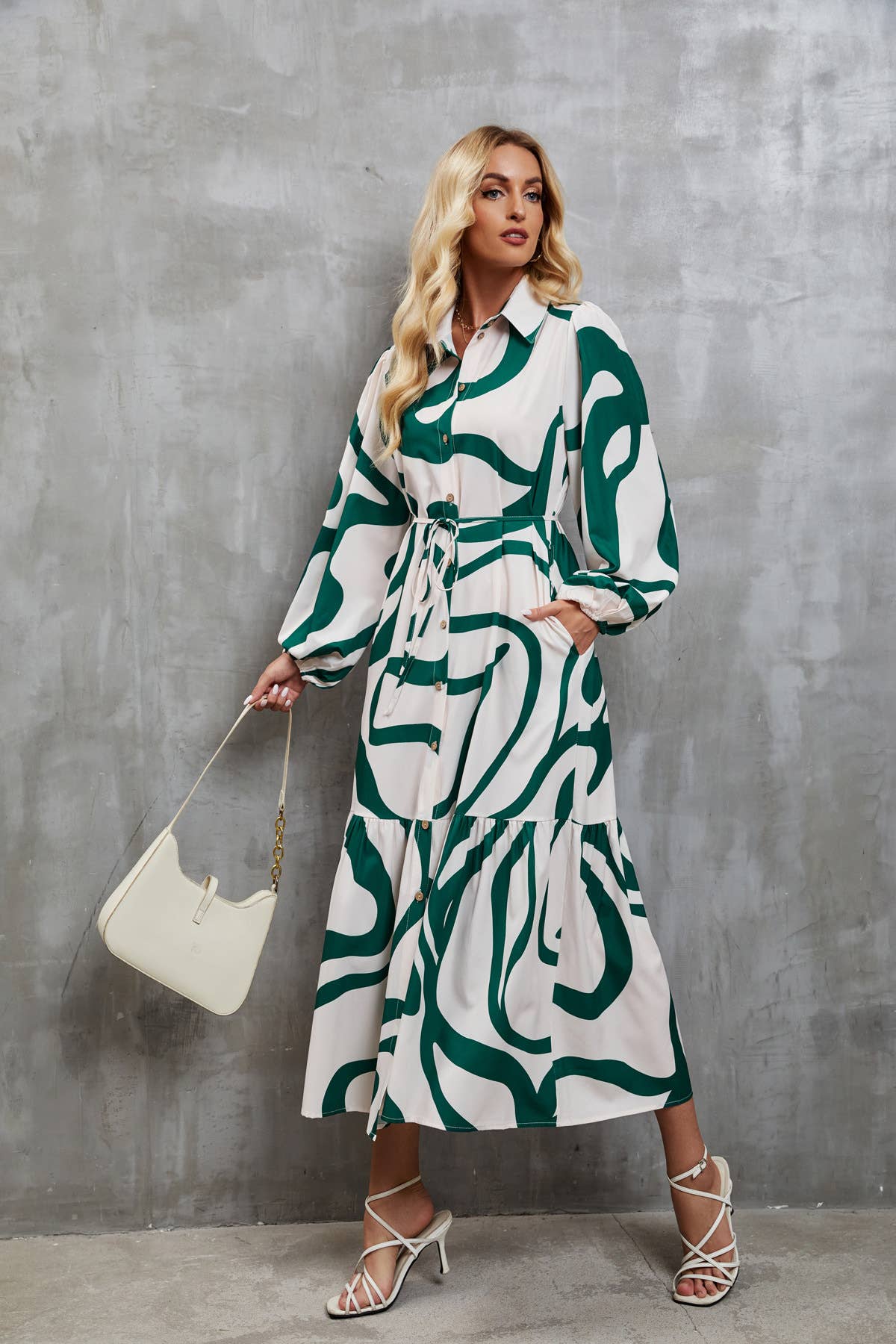 LACE-UP SHIRT DRESS WITH FASHION PRINT TEMPERAMENT