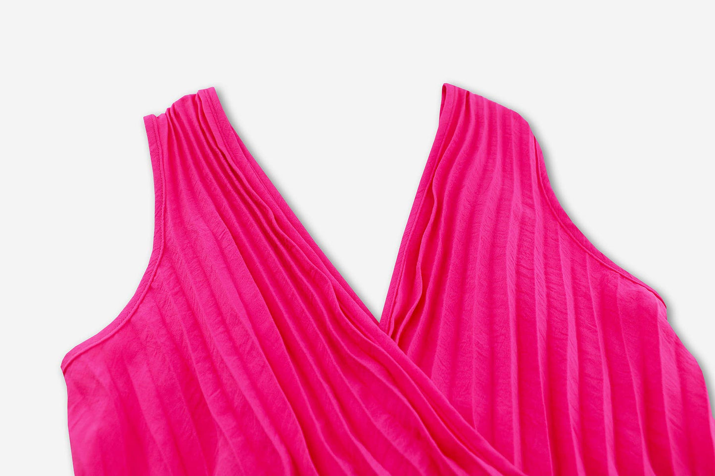 V-Neck Pleated Belted Bodycon Midi Dress